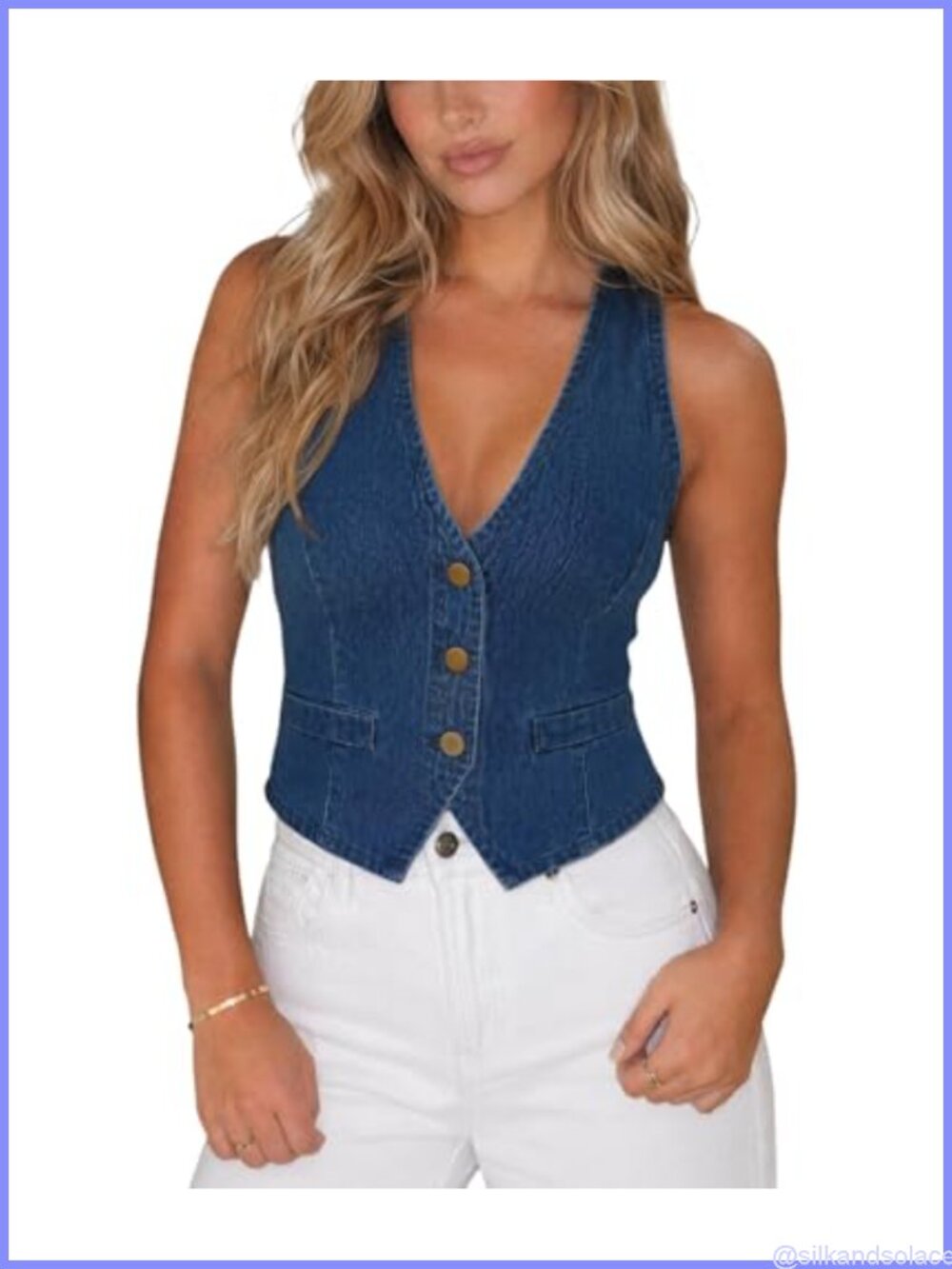 Denim Vest Sleeveless V Neck Western Cropped Jean Vest Top
